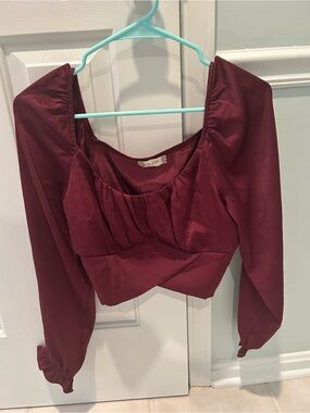 Altar’d State Women's Burgundy Long-Sleeve Square Neck Cropped Blouse - S